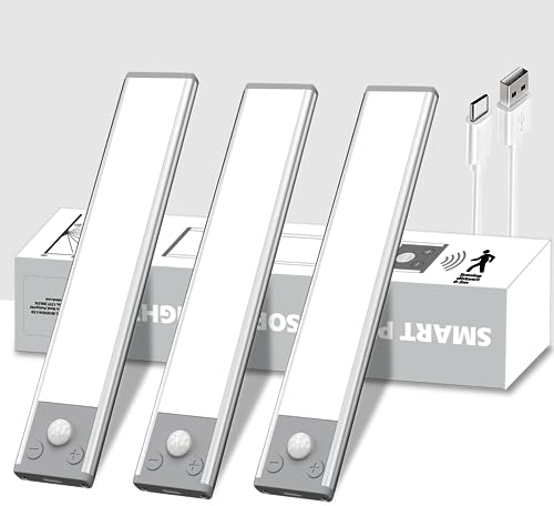 Schrankbeleuchtung mit Bewegungsmelder 3 Stück, 600 mAh Nachtlicht Bewegungssensor Lichtleiste Dimmbar, 20CM Kabellose Unterbauleuchte LED Sensor Licht für Treppe Schlafzimmer Kleiderschrank