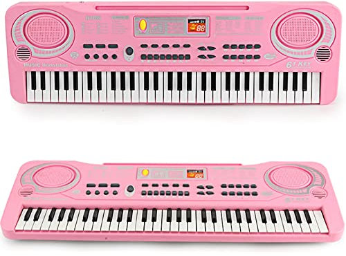 VACANON 61-Key Electronic Piano, Digital Keyboard with Microphone for Kids - Pink