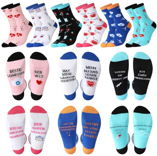 SATINIOR 2026 Socken Frauen Lustige Socken Krankenschwester Geschenke 36-43 Baumwolle Arztsocken Nurse Damen Accessories Adventskalender Weihnachtssocken