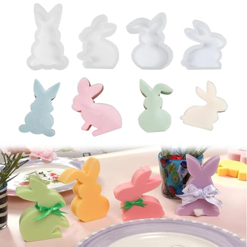 May Huang 4 Stück Osterhase Silikonform, Ostern Kaninchen Silikonformen Gießformen, 3D Ostern Hase Gießform, Ostern Hase Backform, DIY Hasenform for Gips, Sojawachs Kerzen, Ostern Dekoration