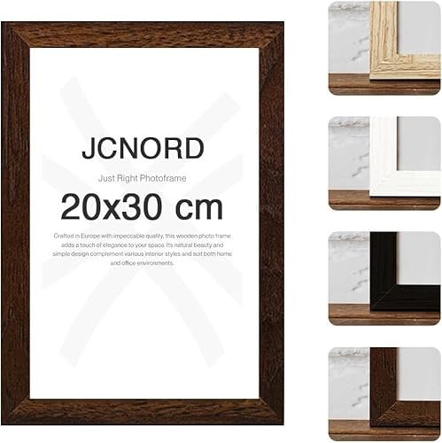 JCNORD MDF Walnussfarbener Holz Bilderrahmen 20x30 cm mit bruchsicherem Acrylglas | Moderner Fotorahmen für Wände und Tische