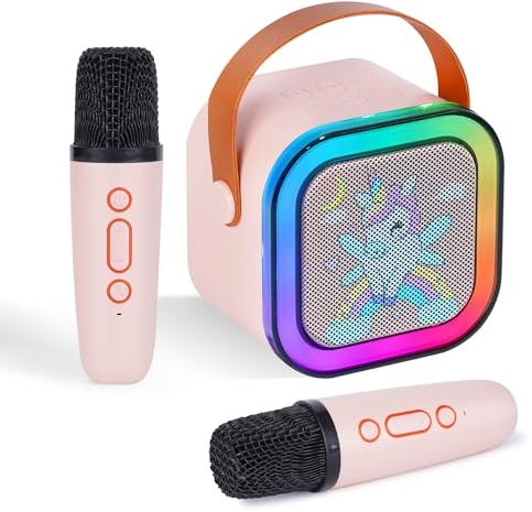 DYNASONIC A29. Karaoke con due microfoni. Altoparlante Bluetooth Karaoke per bambini. Giocattolo elettronico per bambini. Regali per bambini da 3 a 15 anni (Unicorno)