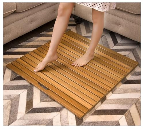 Badvorleger Holz Teakholz-Duschmatte, Sauna-Spa-Matten, rutschfest, rechteckige Badematte aus Naturholzbrett für Badezimmer, Dusche, Nassraum, schneller Abfluss und anpassbare Größen ( Size : 27x27in(