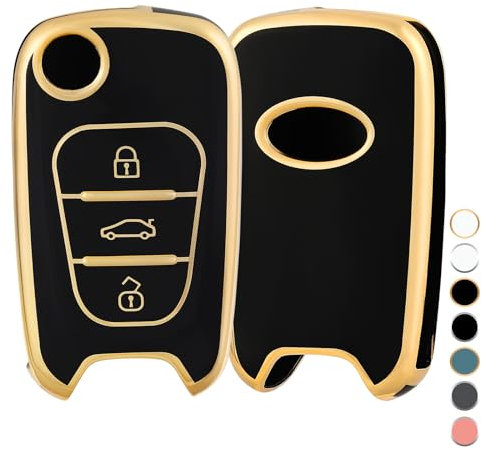 OFF WE GO Autoschlüssel Hülle Schlüsselhülle Cover für Hyundai i30 i20 i10 ix20 ix35 Schlüsselcover Schlüsselbox für Kia Sportage Ceed Soul Rio Picanto Venga TPU Schlüssel Schutz Gehäuse, Schwarz Gold
