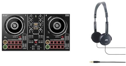 Pioneer DJ DDJ-200 Smart DJ Controller, Black & JVC Wired Lightweight Headphones - Black, HA-L50-B-E