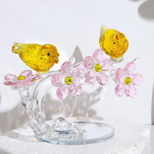 Fiori di cristallo con uccelli, per coppie, regali per matrimonio, anniversario d'oro, in vetro, floreali, animali, statuette da collezione, regali per sposi e coppie sposate, ornamenti per