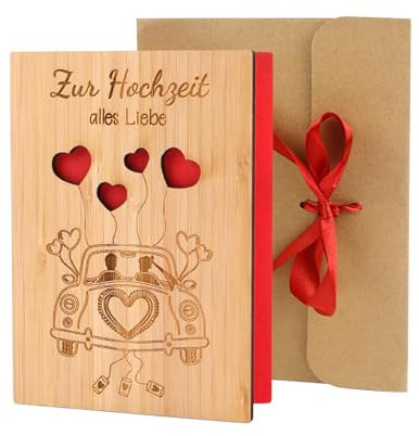 Hochzeitskarte Holz mit Umschlag, Glückwunschkarte Hochzeit aus Holz 11x15cm, Hochzeitskarten Glückwunschkarten, Geldgeschenk Karte zur Hochzeit, Grußkarten zur Hochzeit Für Hochzeitsglückwünsche