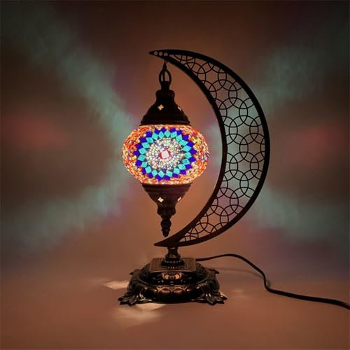 GDLight Türkische Mond-Tischlichter Mosaik-Nachtlichter aus handgefertigtem Glas Marokkanische dekorative Nachttischlampen für Schlafzimmer, Kinderzimmer, Restaurant, Bar, Café,B