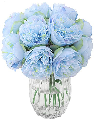 JOYHAZE 8 peonie artificiali, peonie in seta a stelo singolo, fiori finti per matrimoni, casa, ufficio, feste, decorazione per finestre, centrotavola, composizioni floreali fai da te (blu)