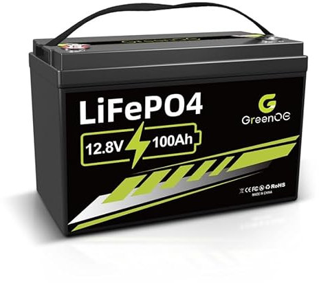 GREENOE 12V LiFePO4-Batterie mit eingebautem 10A BMS, 3000+ Deep-Cycle-Lithiumbatterie, 10 Jahre Lebensdauer, einsetzbar für Solaranlage, Antriebsräder, Fischfinder, Outdoor-Camping, Roller (12V100AH)