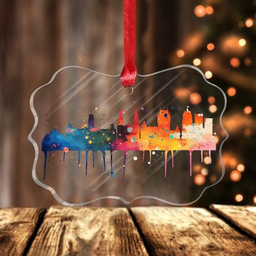 Canada Quebec City Paesaggio Ornamenti di Natale Quebec Skyline Albero di Natale Ornamento Ricordo Acrilico Pallina di Natale per Decorazioni Albero di Natale Natale Vacanze Regalo di compleanno