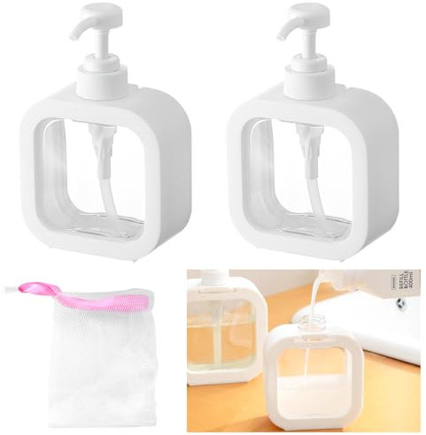 VEGCOO 2Pcs Distributeur Savon, 300ML Flacon Pompe Vide, Distributeur Savon Liquide, Distributeur Gel Douche, Distributeur Liquide Vaisselle pour Bain, Cuisine