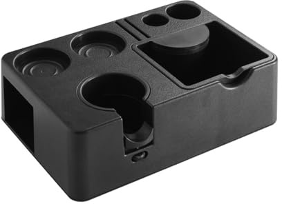 Espresso Knock Box und Tamping Station,10 in 1 Espresso Organizer Box Fit 51,54,58MM Espresso Tamper,Verteiler, Bildschirm Zubehör,Abnehmbare Knock Box (Black)