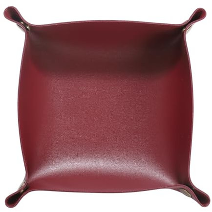 sourcing map PU Leather Valet Tray Unisex Folding Small Catchall Tray Portable Entryway Table Tray Nightstand Bedside Desk Tray for Key Wallet Watch Coin Jewelry Dice, Wine Red