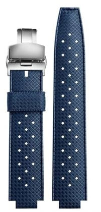 SYFCSEW Atmungsaktives Armband, kompatibel mit Tudor Submarine Pelago Battle Axe m25600 25500 25600, Gummi-Uhrenkette, wasserdicht, konvex, 22 x 12 mm(Blue-silver B,22mm-12mm)