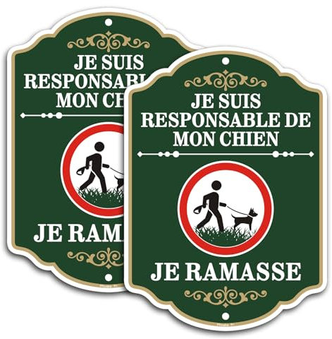 Phyabe Panneau Je Suis Responsable de Mon Chien Je Ramasse Aluminium - 2 Pièces, 20 x 30cm Panneau De Signalisation, Résistant aux UV, Imperméable