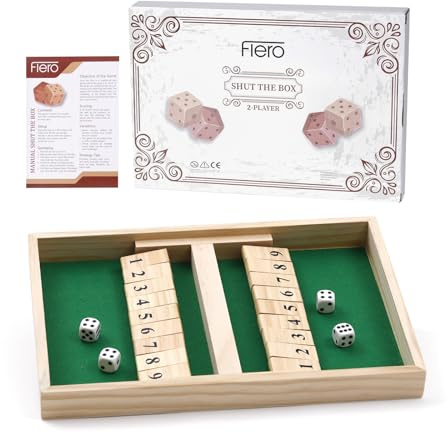 Flero Shut The Box - 2 Spieler - Würfelspiel - Taktik- und Rechenspiel - Brettspiel, Lernspielzeug, Bildungsspiel für Kinder und Erwachsene - 4 Würfel