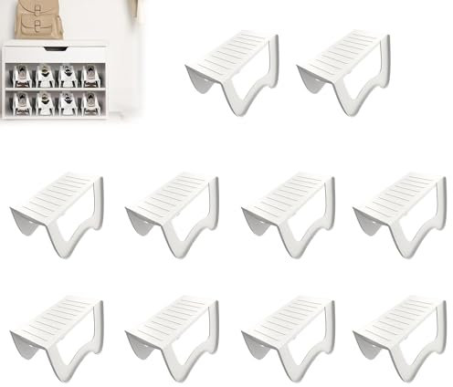 YRHome 10x rutschfest Schuhregale Schuhschlitze Organizer für Schrank Schuhhalter Stapelbar Schuhorganizer Doppelschicht Schuhe Aufbewahrung Schrank 25x14,5x14cm Schuhstapler Weiß