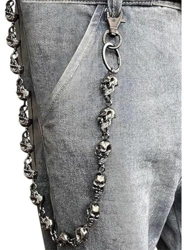 azttior Schwere Totenkopf Hosenkette für Herren, Metall Totenkopf Kette für Hose, Wallet Chain für Jeans, Gürtel, Biker, Motorrad, Vintage Punk Gothic Hip Hop Accessoires, Schlüsselkette&Taschenkette