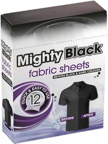 12 Mighty Black Fabric Sheets – Black & Dark Laundry Restorer, Fabric Colour Booster, Washing Machine Dye Sheets, Colour Reviver for Faded Clothes – No Mess No Liquid Easy to Use Laundry Sheets