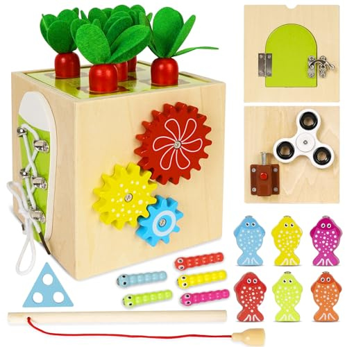 SUPRBIRD Giochi Legno Bambini, 9 in 1 Montessori Cubo di Abilità Motorie, Educativi Cubo Montessori, Interattivo Giocattoli Educativi per 1 2 3 Anni Bambina Maschio, Regalo Ragazzi Ragazze 1 Anno