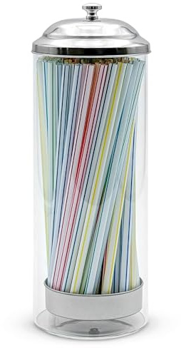 Greenland Glass Straw Dispenser Countertop Straw Holder, Stainless Steel Lid & Base, Includes Straw Cleaning Brush, Fits Reusable Straws up to 21 cm