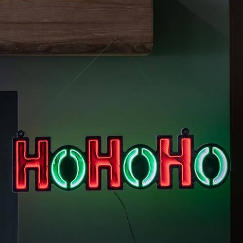 Samuel ALEXANDER 40cm Light up Hanging Ho Ho Ho Christmas Infinity Mirror Sign with Red and Green LEDs