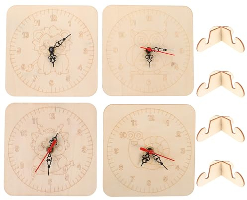 SUPVOX 4sets Boys and Girls Diy Clock Making Kit Blank Wooden Clock Dial for Painting Silent Mechanism for Handicraft Projects Home Decor