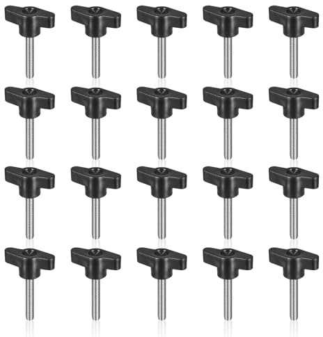 20 Stück T-förmige Rändelschrauben Ersatzköpfe M6 x 35mm Edelstahl Gewinde Handfestziehknöpfe, Vielseitige Schrauben für Maschinenbau Möbel DIY Reparaturen & Befestigungen (Schwarz)