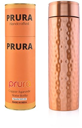 PRURA Bouteille d'eau en cuivre, récipient en cuivre pur ayurvédique sans fuite