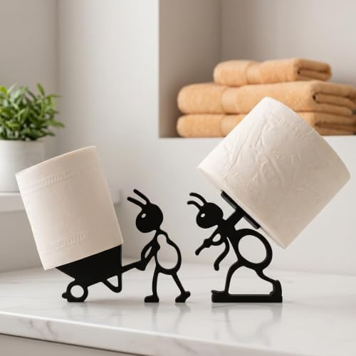 2 Pcs Novelty Toilet Roll Holders, 3D Printed Ant Loo Roll Holder Funny | Plastic, Toilet Roll Paper Holder Bathroom Decor Gifts for Home Friends and Family Black