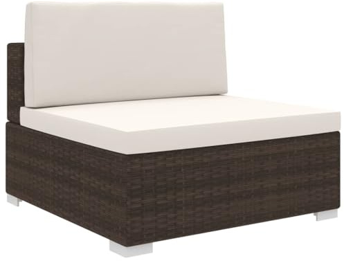 Foknhdi Modular Rattan Sofa Mittelteil ohne Armlehnen, Polyrattan Gartensessel Modul für Lounge Set, Balkonsofa mit 6cm Sitzkissen und Rückenkissen, Gartenmöbel Braun Creme, 70 x 70 x 53 cm