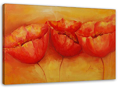 Feeby, Leinwandbild, Bilder, Wand Bild, Wandbilder, Kunstdruck 80x120cm, Pflanzen, Blumen, MOHN, ORANGE, ROT