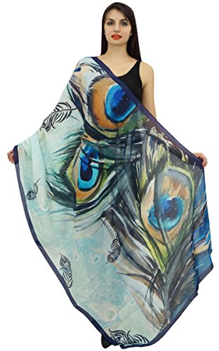 Phagun Frauen blauer Pfau-Feder-Schal Stein Lange Sarong Ansatz-Verpackungs-Schal-Cotton Voile