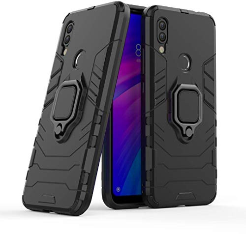 LuluMain Compatible con Xiaomi Redmi 7, Redmi Y3 Funda, Anillo Metálico Sujeción Soporte Antichoque Caja (Funciona con el Montaje de Coche Magnético) Doble Capa Case Carcasa (Negro)