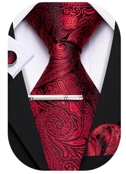 Barry.Wang Herren Krawatten Set Klassische Einfarbig Seiden-krawatte Einstecktuch Manschettenknöpfe Krawattenklammer für Hochzeit Party