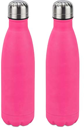 relaxdays 2X Bottiglia Termica in Acciaio Inox, Chiusura Ermetica, per Bevande Calde e Fredde, Borraccia Isolante 500 ml, Rosa