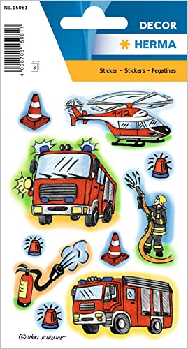 HERMA 15081 Aufkleber Feuerwehr klein, 30 Stück, Berufe Sticker mit Feuerwehrmann Feuerwehrauto Motiv, Kinder Etiketten für Fotoalbum Tagebuch Poesiealbum Scrapbooking Geburtstag Deko Briefe DIY