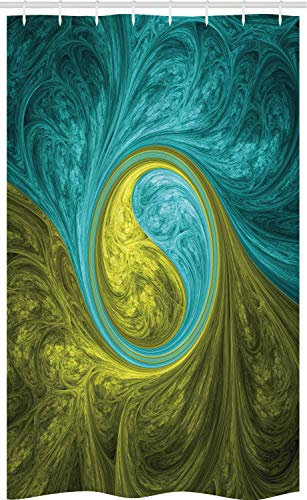 ABAKUHAUS Ying Yang Schmaler Duschvorhang, Ethnisch, Badezimmer Deko Set aus Stoff mit Haken, 120 x 180 cm, Khaki Teal