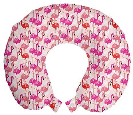 ABAKUHAUS Flamingo Reisekissen Nackenstütze, Exotische Langbeinige Tiere, Schaumstoff Reiseartikel für Flugzeug und Auto, 30x30 cm, Vermilion Getrocknete Rose