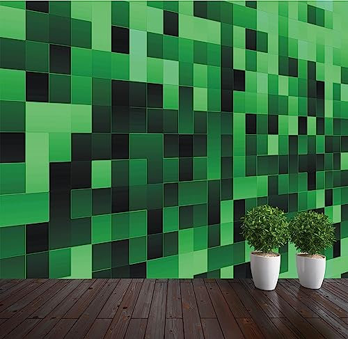 Wall Murals Online Ltd 3D Wallpaper Green Pixel Art Pattern Wall Mural Decorative Wallpapers for Home & Office(220gsm Premium Paper, 2XL 300cm Wide x 240cm High)