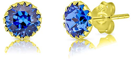 Punti Luce Orecchini Argento 925 Placcati Oro con Cristallo Zaffiro Blu 6 mm - Orecchini Donna Punto Luce Oro - Orecchini Punto Luce Blu - Orecchini Donna Blu - Orecchini Donna Brillantini