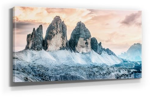 Atemberaubendes Bergbild auf Leinwand - Drei Zinnen - als 120x60cm großes XXL Leinwandbild. Wandbild als Hintergrund und Deko für Wohnzimmer & Schlafzimmer. Aufgespannt auf Holzrahmen