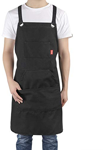 ALLONWAY Schürze - Schürze Mann Damen mit Einstellbarer Größe, Kochschürze Herren Personalisiert mit 4 Taschen, Grillschürze Verhindert Ölstaubflecken, Perfekt für Künstler, Gärtner, BBQ, Schwarz