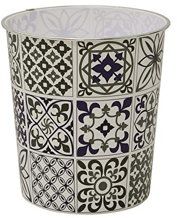 JVL Mosaic Navy Waste Paper Bin, 27cm x 25cm approx, Polypropylene, Small