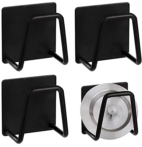 Soporte de Esponja Para Fregadero de Cocina Porta Esponja de Acero Inoxidable Ganchos Adhesivos Rack De Almacenamiento de Tapa Para Paño de Cocina Tapa De La Olla Cepillo 4 Piezas Negro