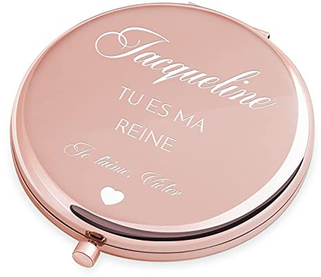 Maverton Miroir de Poche personnalisé de Couleur Or Rose - Accessoire pour Trousse de Maquillage - Mirroir Rond pour Elle - Cadeau Parfait pour Femmes - Blé