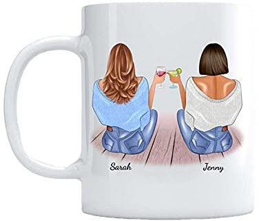 jinfu Tasses personnalisées – Tasses personnalisées avec photo, image, logo, tasses personnalisées Best Friends 2/3 Girls Forever Tasse à café en céramique mignonnes tasse à café assise nouvelle