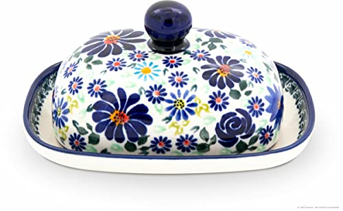 Bunzlauer Keramik kleine Butterdose für 125g, oval, H = 8.0 cm, Ø 12.0 x 15.7 cm Dekor DU126