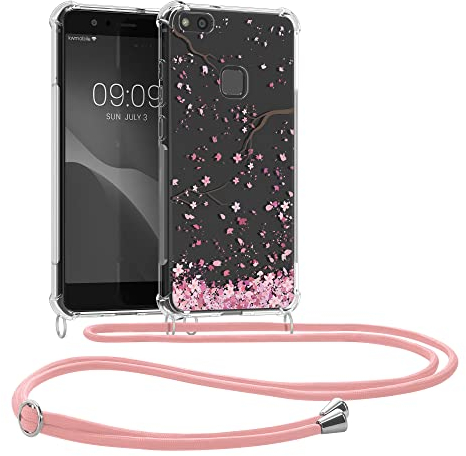 kwmobile Custodia Compatibile con Huawei P10 Lite Cover - Back Case in Silicone TPU - Protezione Smartphone con Cordino - rosa/marrone scuro/trasparente
